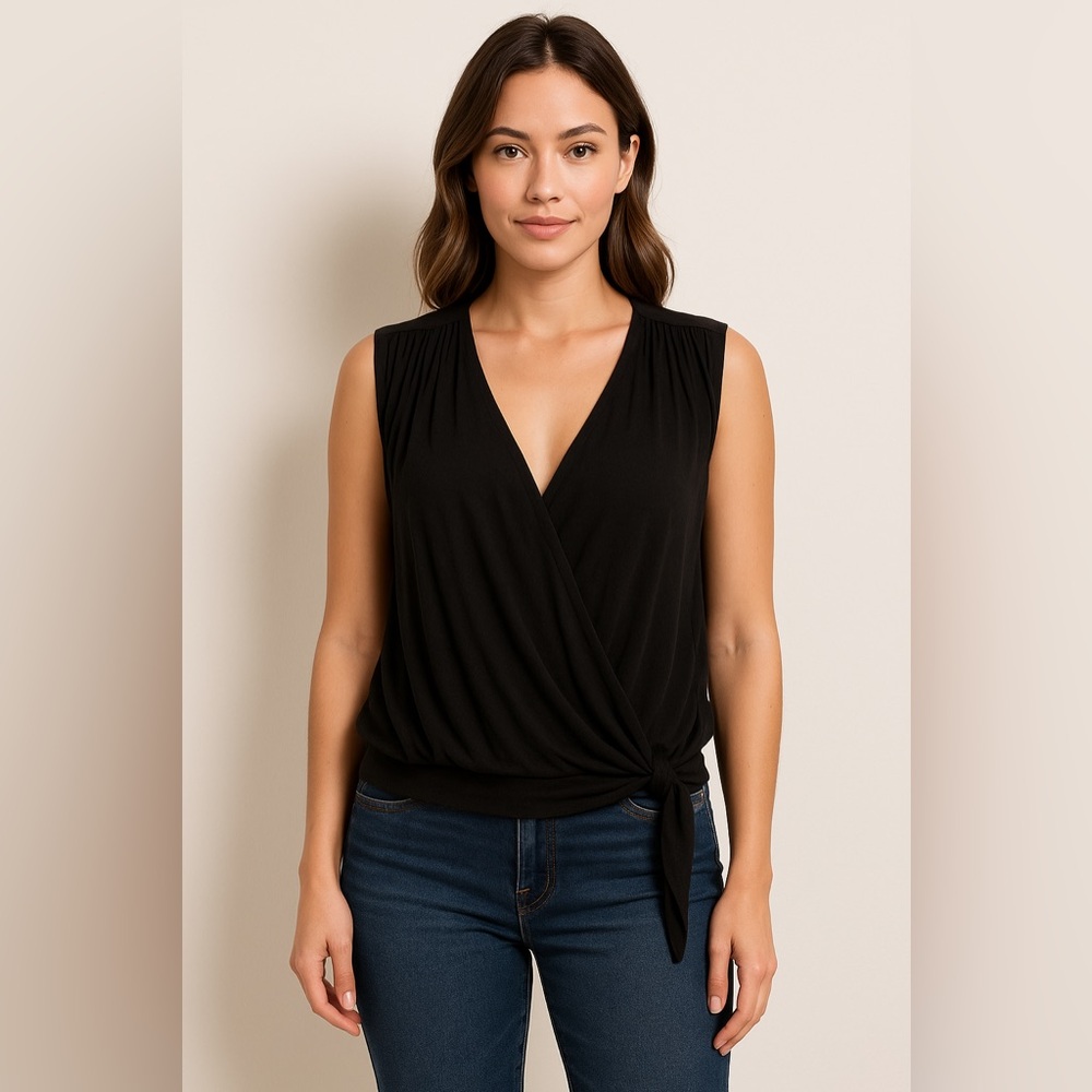 Philosophy Black Sleeveless Draped Tie-Hem Top Size L